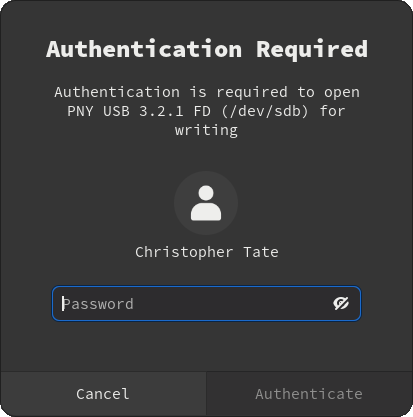 Authentication is required to write to the disk