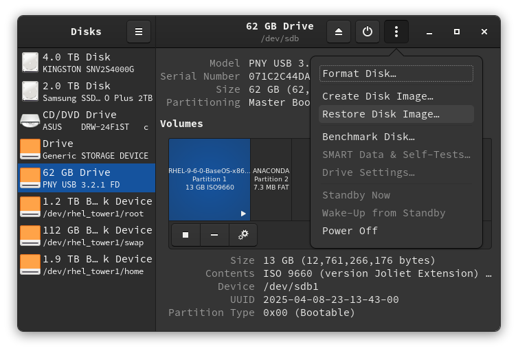 Click restore disk image
