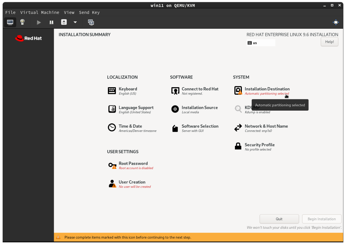 Configure your installation destination disk for 