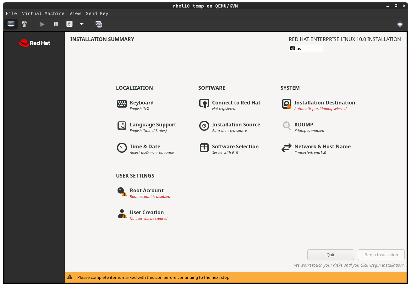 Installation summary for 