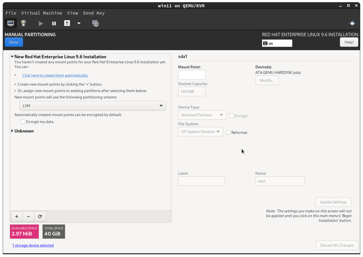 Manual disk partitioning for 