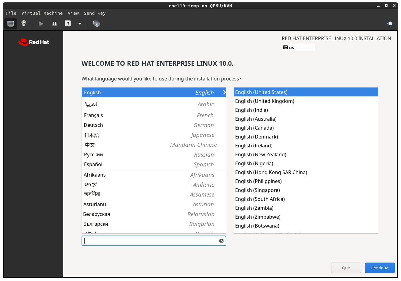 Select your preferred language for installing 